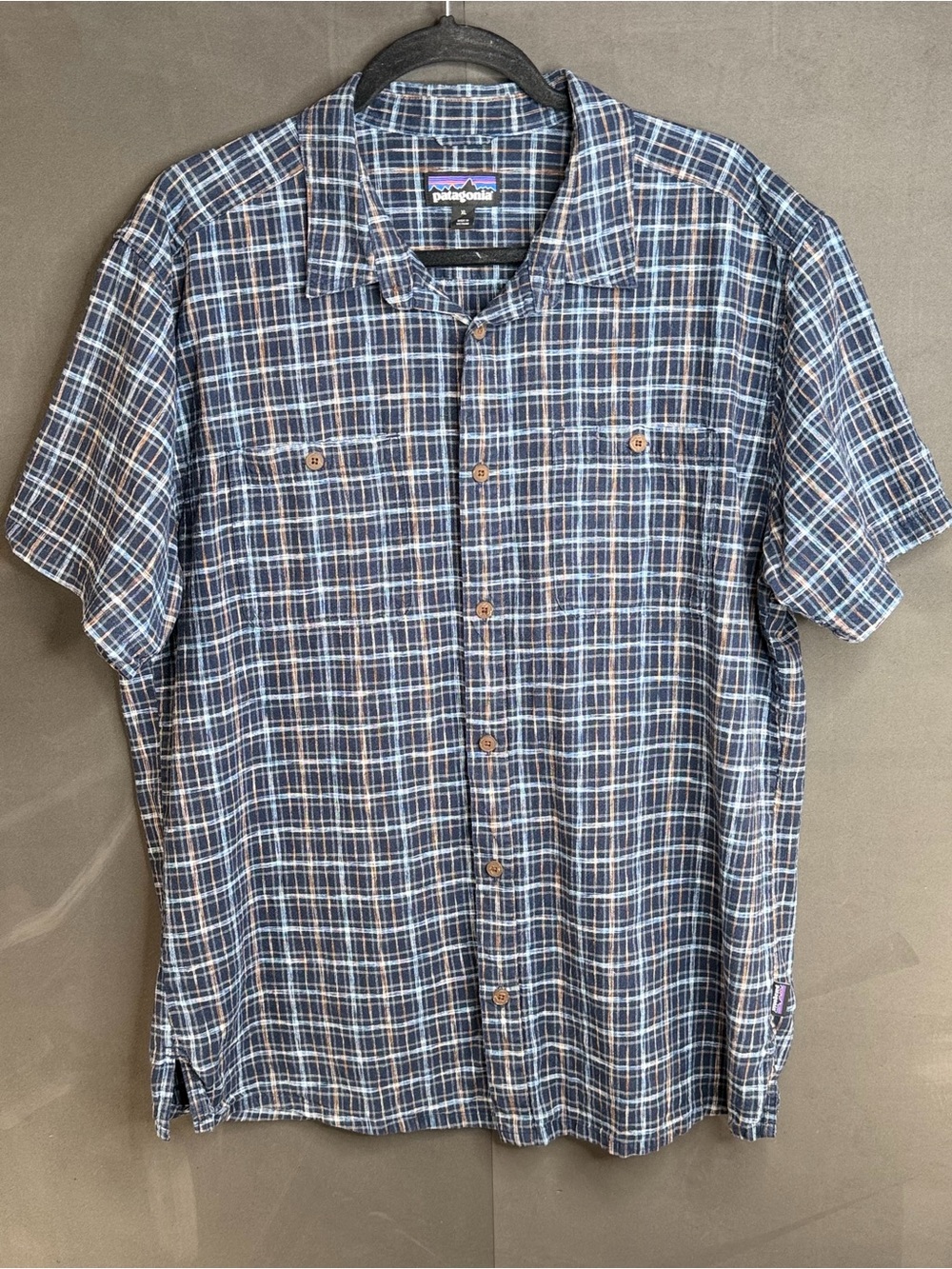 Patagonia Back Step Shirt Mens XL Blue Plaid Hemp Organic Cotton Gorpcore